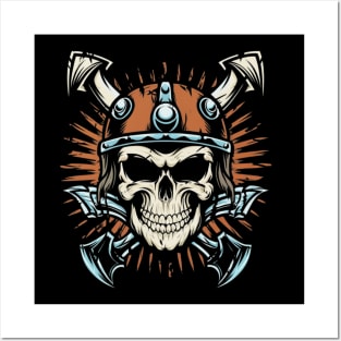 Traditional Vikings Skull Tattoo Posters and Art